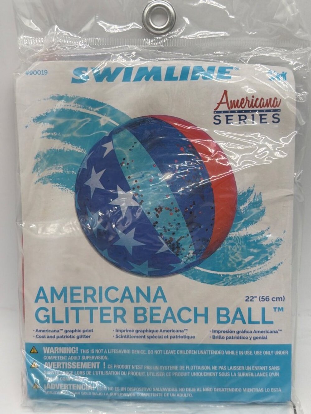 Americana Glitter Beach Ball 22" Swimline Patriotic Design With Stars & Glitter